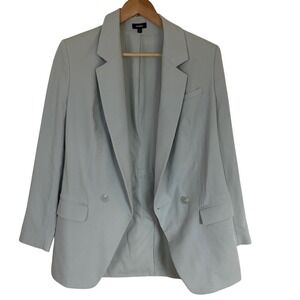 Express Womens Iced Aqua Double Breasted‎ Cinched Boyfriend Blazer Jacket Size L